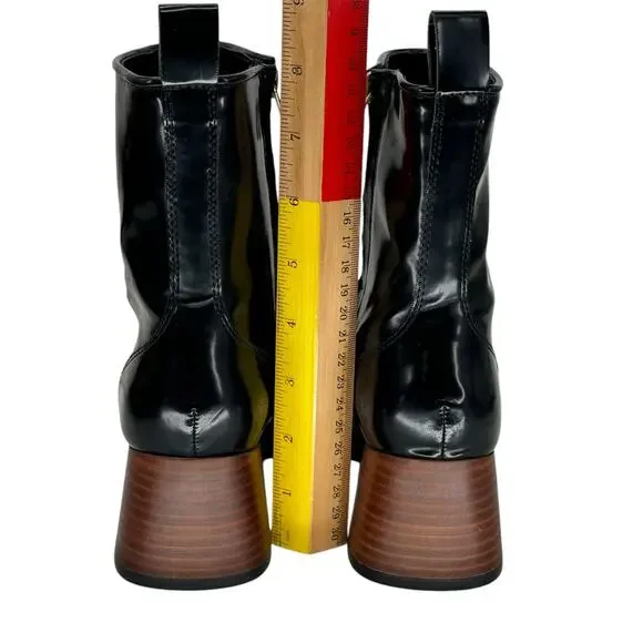 Steve Madden Womens Loreen Chunky Chained Bootie 6.5 Black Faux Patent Leather - Picture 7 of 11